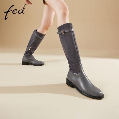 fed平底长靴冬季加绒靴子女士显瘦高筒靴骑士靴女1130-ZFA559