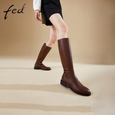 fed加绒长靴冬季靴子高筒靴平底小个子粗腿骑士靴1120-ZF319