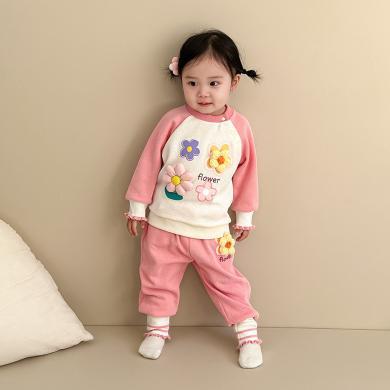 Peninsula Baby女童套装春秋女宝宝衣服立体小花朵女孩春季两件套韩版童装