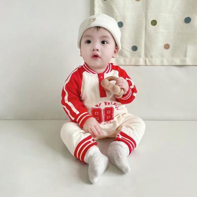 Peninsula Baby婴儿衣服春季新款婴儿连体衣插肩运动风宝宝衣服棒球服新生儿衣服