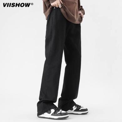VIISHOW黑色美式阔腿牛仔裤男春季新款宽松直筒潮牌高街休闲长裤 NC1210234