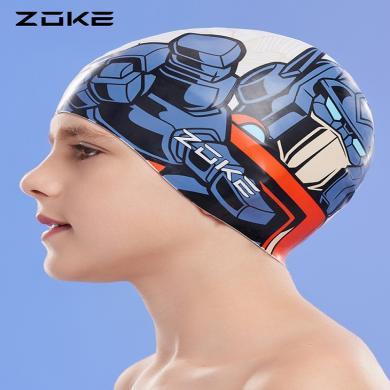洲克儿童硅胶游泳帽变形金刚防水护耳不勒头zoke儿童训练泳帽泳衣624503214
