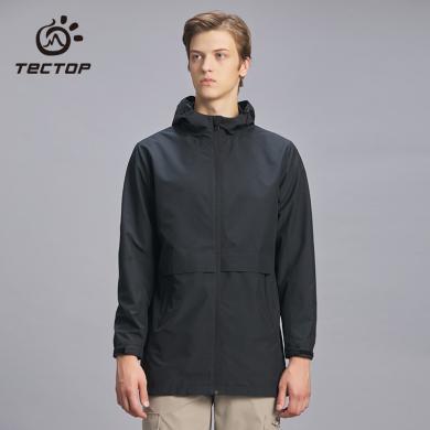 TECTOP/探拓户外中长款单层风衣男女款保暖连帽外套休闲防风防水夹克