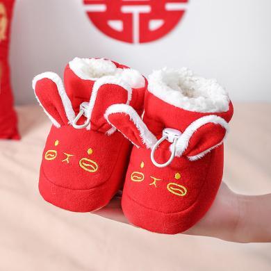 婧麒宝宝地板袜加厚秋冬防滑婴儿学步鞋袜满月百天周年红色过年袜子鞋-Jbx43262