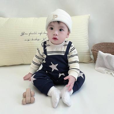 Peninsula Baby婴儿衣服春季新款婴儿连体衣背带假两件宝宝衣服星空新生儿衣服