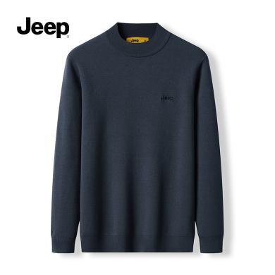 Jeep吉普新款男士毛衣秋冬新款圆领毛衣纯色无缝一体单打底针织衫	P834MKK142