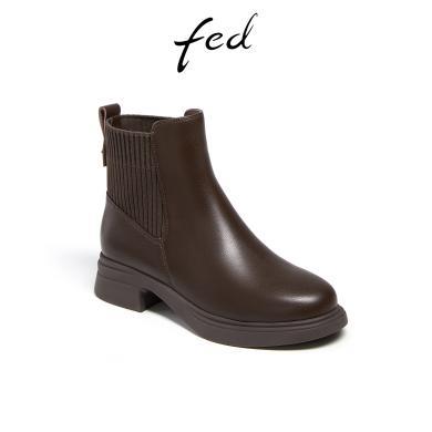 fed牛皮短靴女冬季新款靴子厚底时装靴切尔西靴女款CGB813