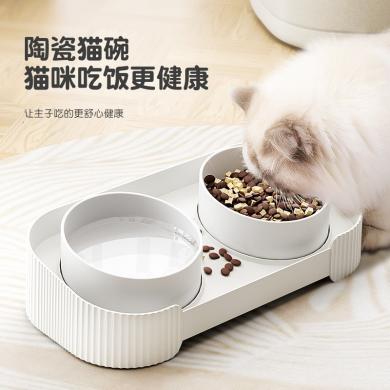简约宠物碗猫粮双碗喂食喂水猫咪陶瓷碗防打翻护颈猫碗