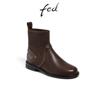 fed烟筒靴冬季新款靴子弹力时装靴黑色短信瘦瘦靴女款CTB913-01