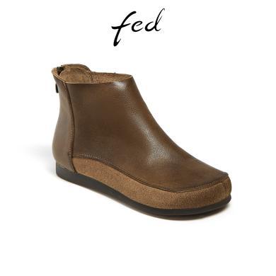 fed真皮短靴冬季新款靴子拼接厚底时装靴及踝靴女款CWB276