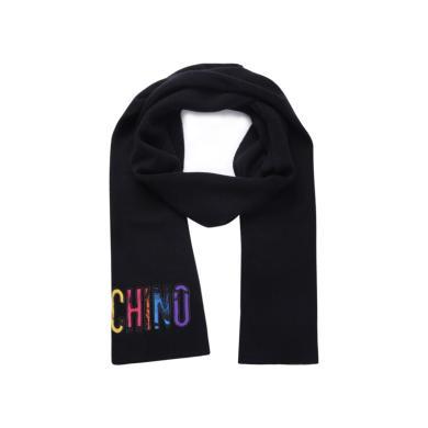 【支持购物卡】Moschino/莫斯奇诺 女士时尚经典徽标针织羊毛黑色围巾 送礼礼物 香港直邮