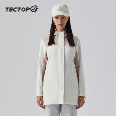 TECTOP/探拓户外秋冬季中长款软壳衣女士收腰加绒保暖连帽旅行外套