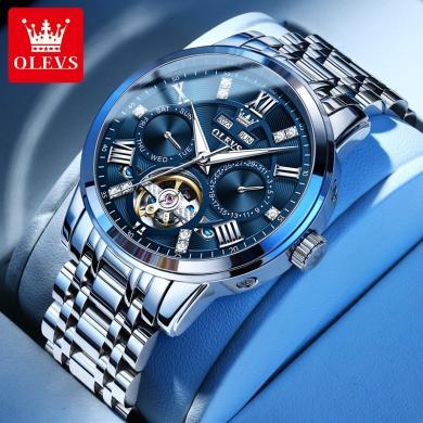 欧利时(OLEVS)手表瑞士品牌男士新款镂空自动机械表防水夜光精钢带钻度时尚腕表