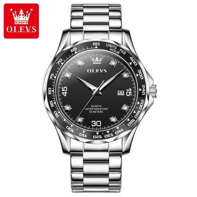 欧利时(OLEVS)瑞士品牌手表男士新款运动石英表绿水鬼防水精钢表链大气时尚男腕表