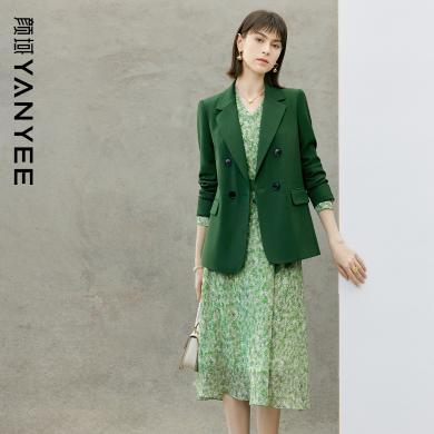颜域绿色高级感西装外套连衣裙两件套女2024新款春季通勤职业套装T80P411080