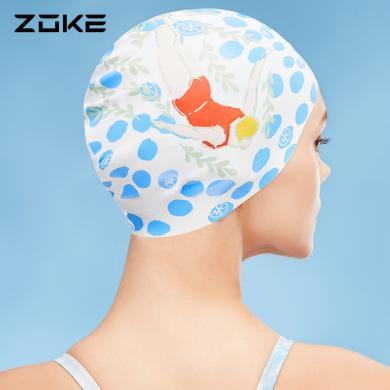 洲克泳帽硅胶防水护发护耳zoke女士游泳训练防滑不勒头长发专用帽624503222