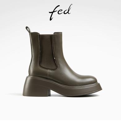 fed英伦风短靴冬季靴子皮质切尔西靴圆头时装靴R1128-YAB107