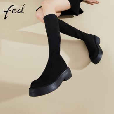 fed厚底长靴冬季靴子气质时尚小众瘦瘦靴长筒靴830-YA259