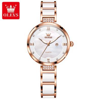 瑞士欧利时(OLEVS)品牌手表女士新款陶瓷钢带石英表女时尚轻奢防水小众腕表