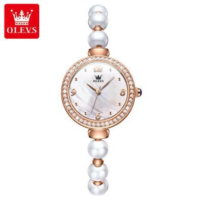 瑞士欧利时(OLEVS)品牌手表女士新款镶钻简约石英表女珍珠手链防水时尚腕表