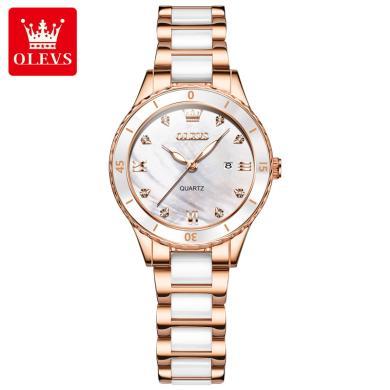 瑞士欧利时(OLEVS)品牌手表女士时尚轻奢石英表女新款陶瓷钢带防水小众简约腕表