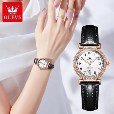 欧利时(OLEVS)瑞士品牌手表女新款轻奢简约石英表女学生防水真皮表带时尚百搭腕表
