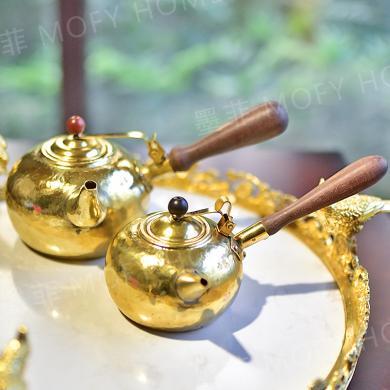 DEVY手工锤纹黄铜茶壶烧水壶新中式复古加厚碳炉煮茶器家居装饰品摆件