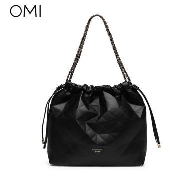 欧米精选omi包包女新款流浪包手提单肩包时尚水桶包垃圾袋菱形格元素-1343F1007