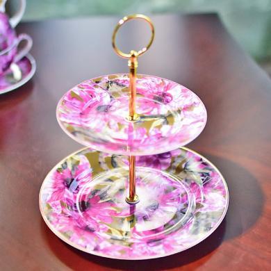 DEVY姹紫嫣红骨瓷陶瓷双层果盘点心盘零食盘客厅茶几餐桌装饰品摆件