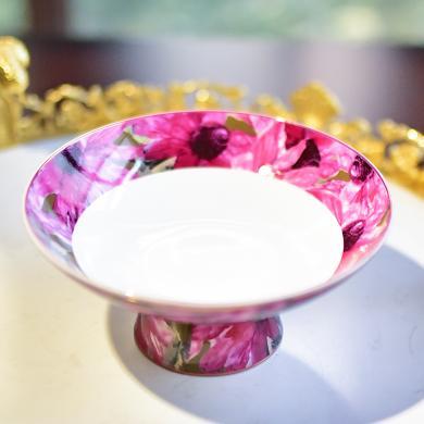 DEVY姹紫嫣红骨瓷果盘欧式美式陶瓷零食盘坚果盘瓜子盘餐桌茶几装饰品摆件