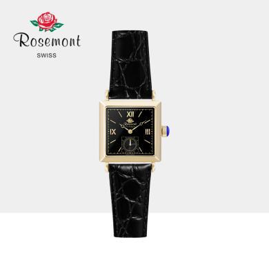 Rosemont瑞士怀旧复古罗马数字表盘简约深邃黑设计感真皮玫瑰手表 送运费险 支持购物卡