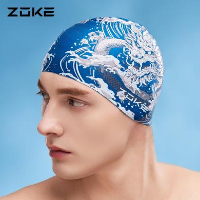 洲克泳帽硅胶防水护发护耳zoke男女游泳训练防滑长发不勒头帽子624503223