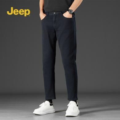 Jeep吉普官方春秋季男士直筒休闲裤长裤美式商务黑色牛仔裤男	P834MWP213