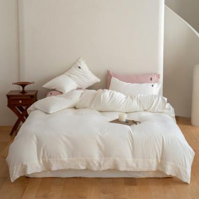 艾美家家纺 A类云倍尔唯美纯色四件套床单款自然原棉感法式简约舒适床单被套