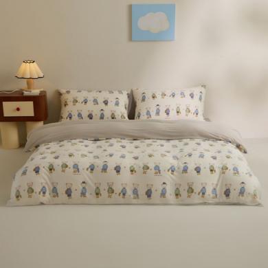 艾美家家纺 A类云+棉花糖熊蓝熊粉套件床单款被套枕芯套件秋冬四季通用