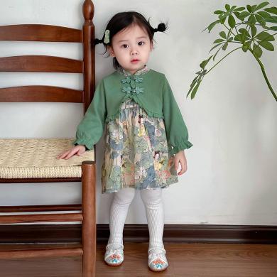 Peninsula Baby春季新款女童连衣裙中国风儿童裙子假两件春秋儿童服装女孩衣服