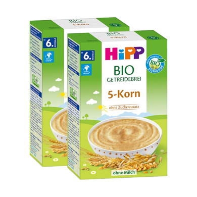 【2盒】德国HIPP喜宝婴儿辅食有机五种谷物营养米粉米糊6个月+ 200g/盒