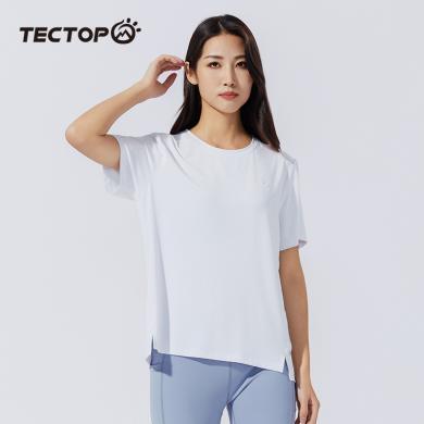 TECTOP/探拓户外2024夏款登山速干衣女款短袖薄款冰丝透气运动休闲T恤