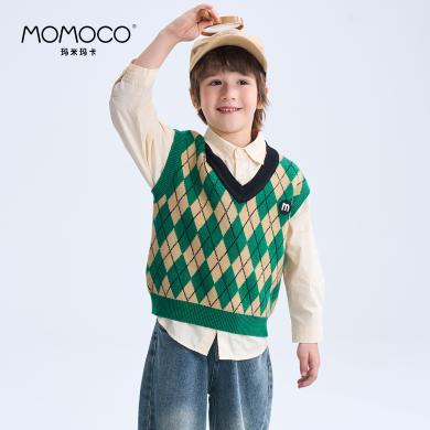MOMOCO/玛米玛卡男童马甲毛衣春季新款儿童韩版休闲格子上衣75180238001
