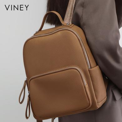 Viney书包双肩包女新款时尚牛皮初中高中大容量旅行背包90933