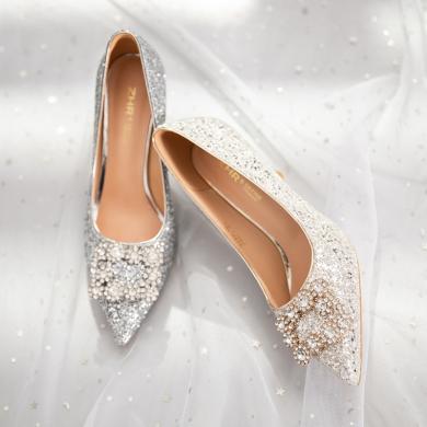 ZHR则则闪耀水钻高跟鞋法式尖头婚鞋气质新娘鞋Y752