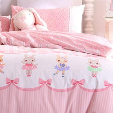 梦洁宝贝纯棉套件 卡通儿童家纺 床单被套全棉套件床上用品三件套/四件套-芭蕾兔