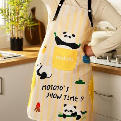 摩登主妇mototo熊猫围裙厨房家用2024新款罩衣防水防油围腰工作服