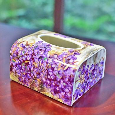 DEVY紫气东来骨瓷纸巾盒陶瓷抽纸盒餐巾纸盒餐桌茶几装饰品摆件