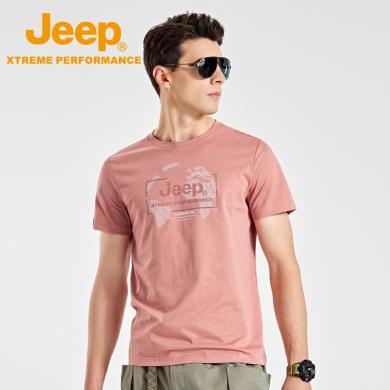 Jeep/吉普男士高弹短袖夏季印花T恤大码圆领休闲风运动上衣J222094506-1