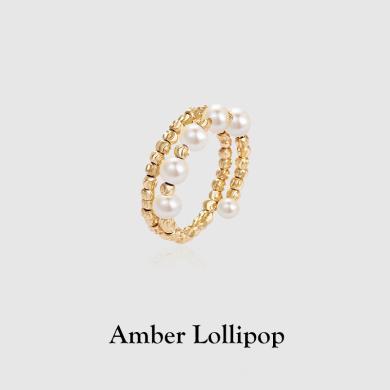 安铂洛利淡水珍珠戒指女小众设计镀k金蹦迪珠食指戒ABL2307081100