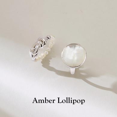 安铂洛利 叠戴珍珠戒指女小众设计天然白贝母套戒古里梦川系列ABL220930925