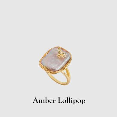 安铂洛利 天然巴洛克珍珠戒指女小众设计开口指环轻奢蜜蜂食指戒210817186