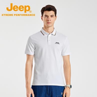 Jeep/吉普汗无痕T恤男士透气速干翻领商务POLO衫防水透气短袖J422099985
