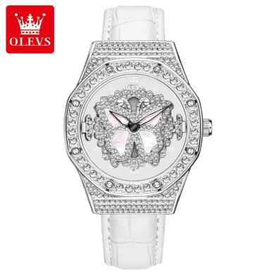 瑞士品牌欧利时(OLEVS)手表女满天星防水石英表女士旋转表盘真皮带轻奢时尚腕表